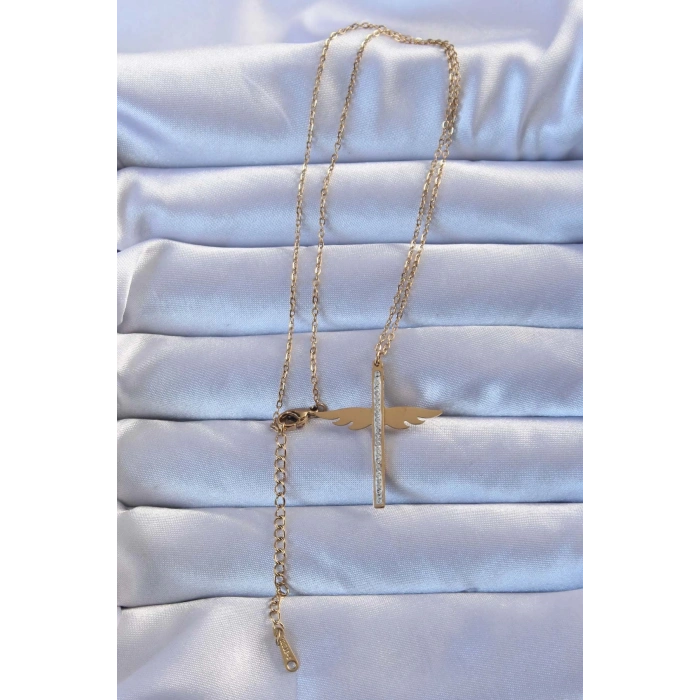 316l Çelik Altın Renk Zirkon Taşlı Mikail Kolye