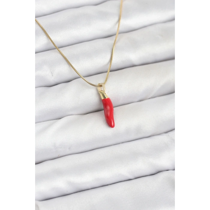 316l Çelik Gold Renk Kapya Kırmızı Biber Model Kadın Kolye