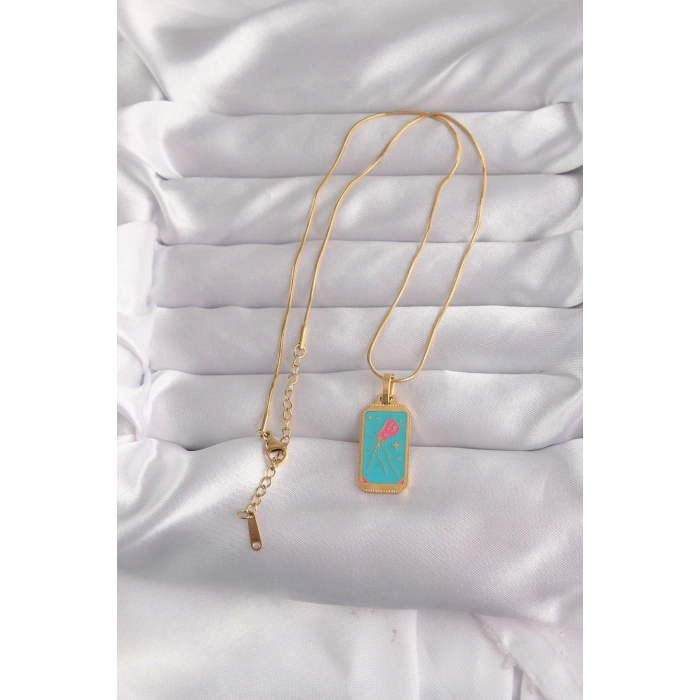 316l Çelik Gold Renk Mavi Mineli Tarot Kolye