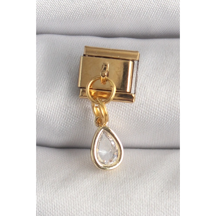 316L Çelik Gold Renk Sallantı Damla Zirkon Taşlı Nomination Charm