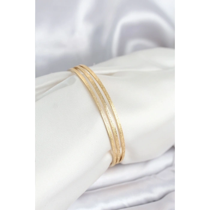 316L Çelik Gold Renk Simli Model Ajda 65 mm Kadın Bileklik