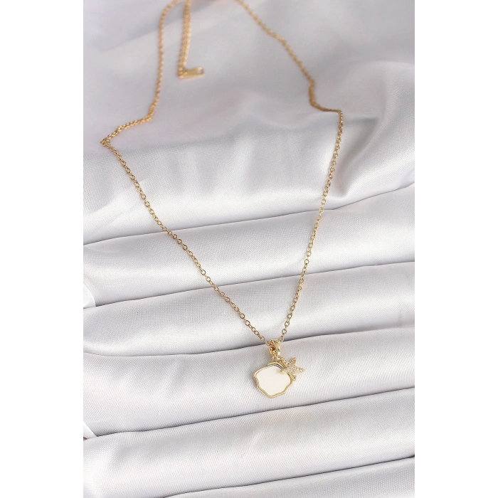 316L Çelik Gold Renk Zincir Sallantı Beyaz Mineli Deniz Kabuğu Zirkon Taşlı Deniz Yıldızı Figür Kadın Kolye