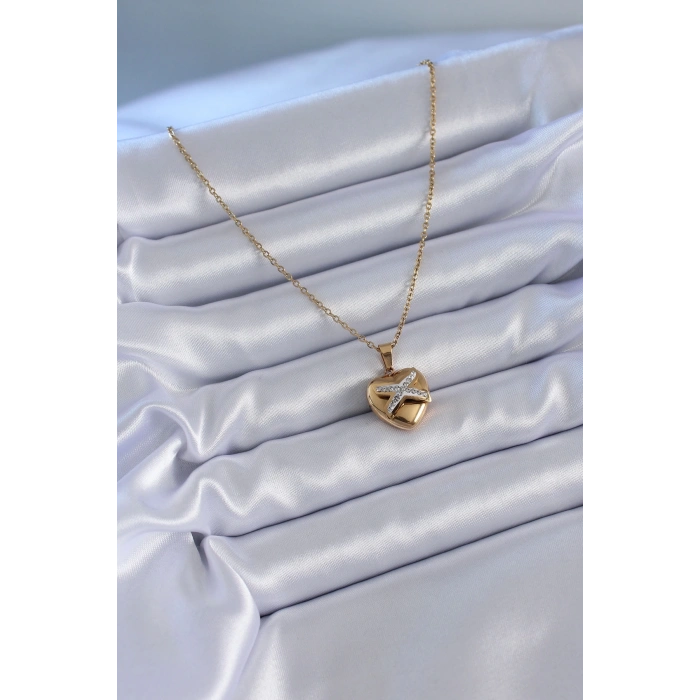 316l Çelik Gold Renk Zirkon Detay Kalp Model Kadın Kolye
