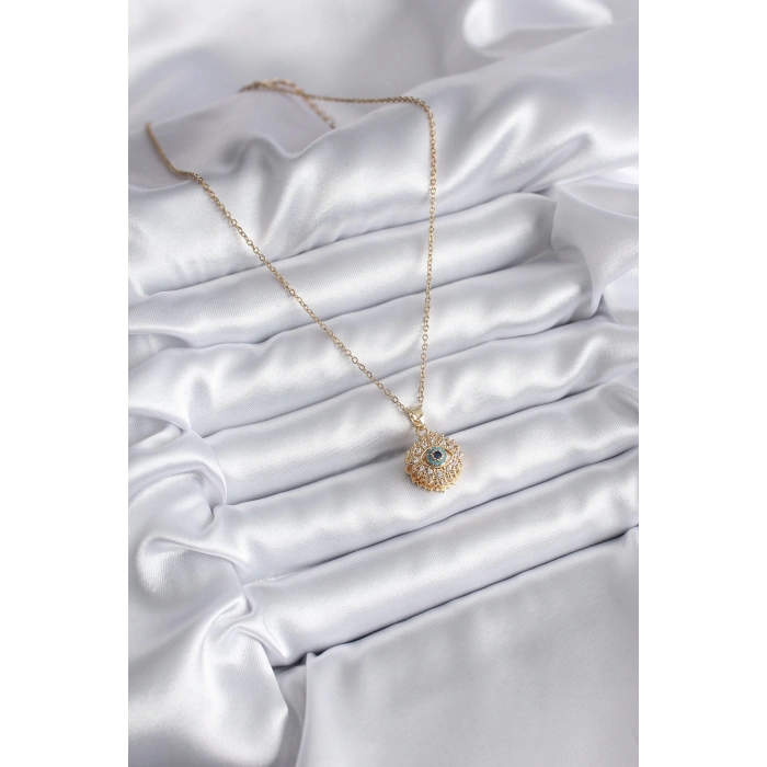 316L Çelik Gold Renk Zirkon Taşlı Göz Model Kadın Kolye
