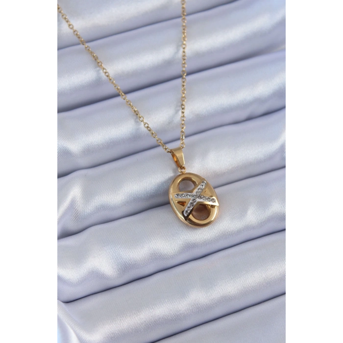 316l Çelik Gold Renk Zirkon Taşlı Kadın Kolye
