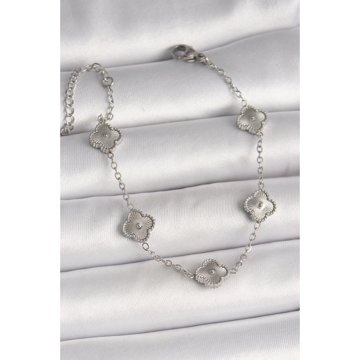 316L Çelik Gümüş Renk İşlemeli Baby Boy Yonca Model Kadın Bileklik