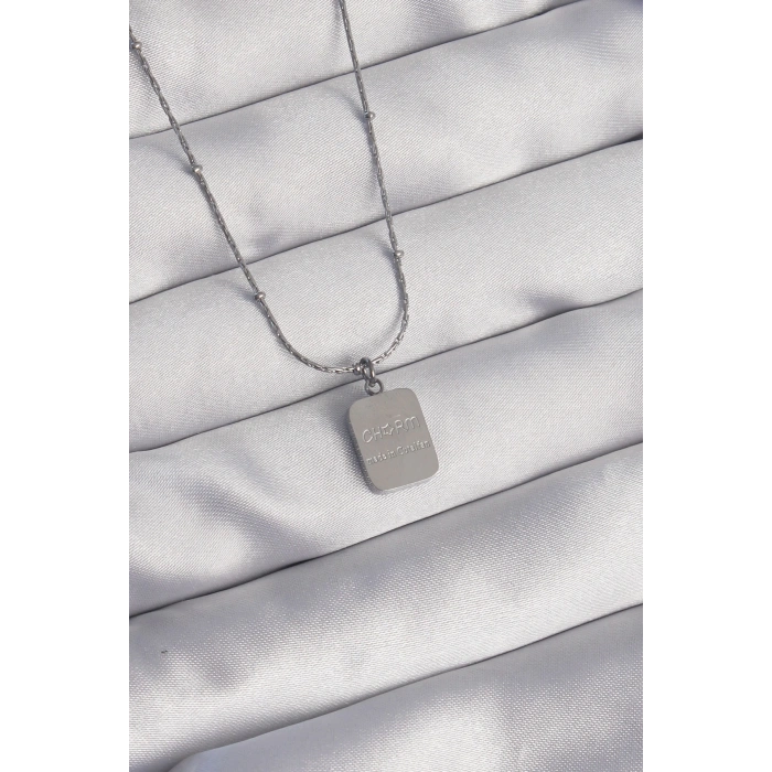 316l Çelik Gümüş Renk Kare Charm Model Kolye