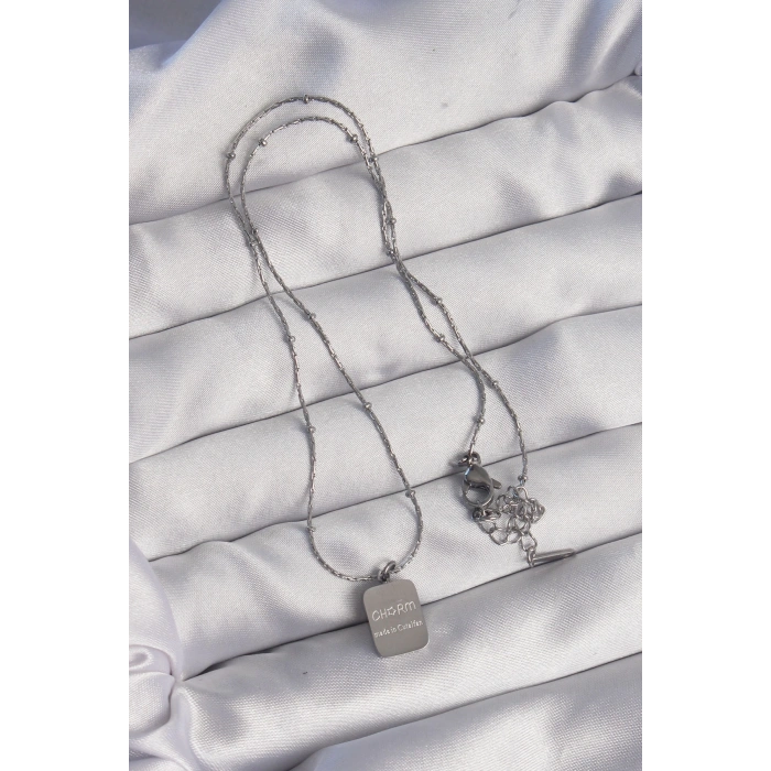 316l Çelik Gümüş Renk Kare Charm Model Kolye