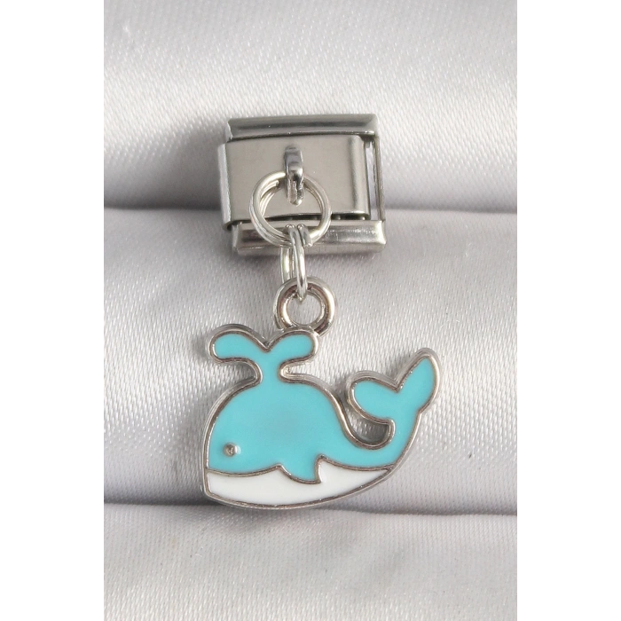 316L Çelik Gümüş Renk Mavi Balina Model Nomination Charm