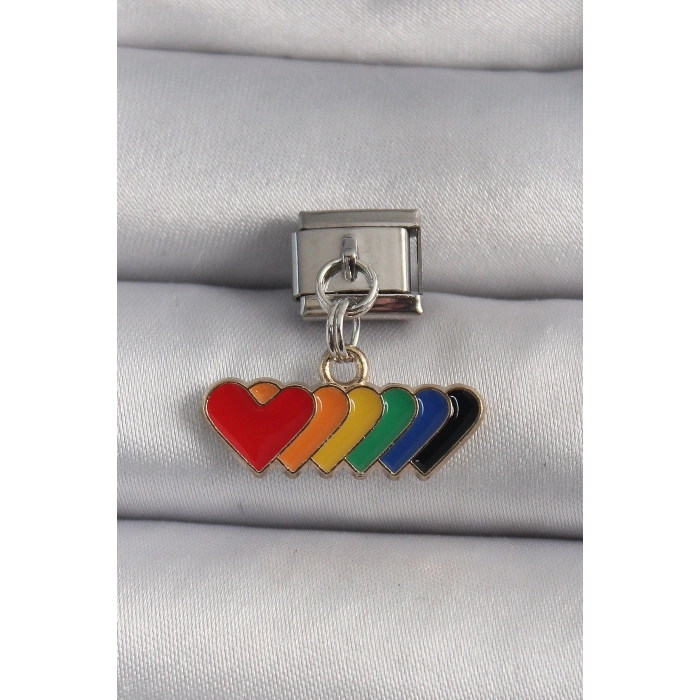 316L Çelik Gümüş Renk Renkli Sallantı Kalp Model Nomination Charm