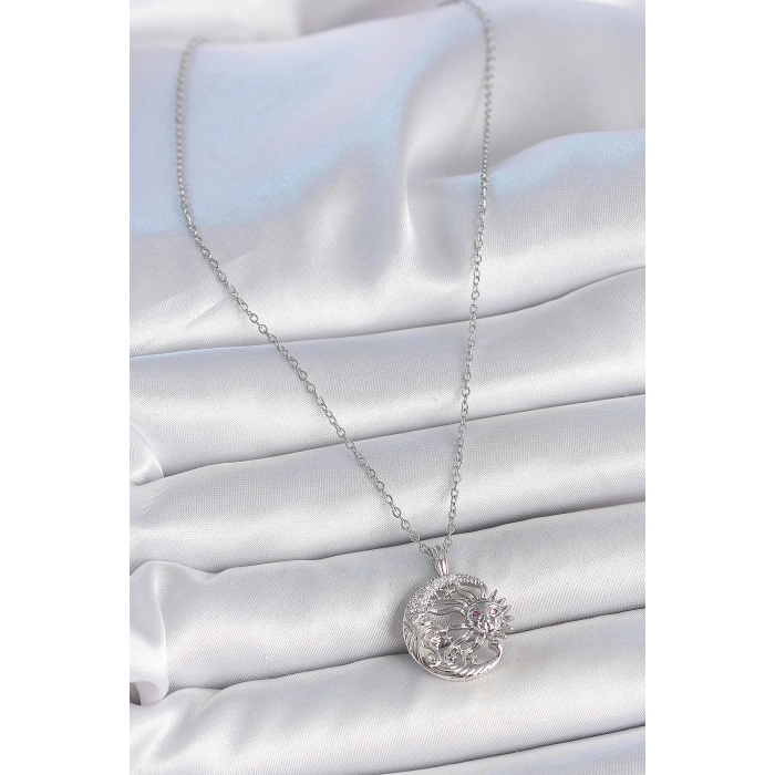 316l Çelik Gümüş Renk Zincir Ay Güneş Model Zirkon Taş Detay Kadın Kolye