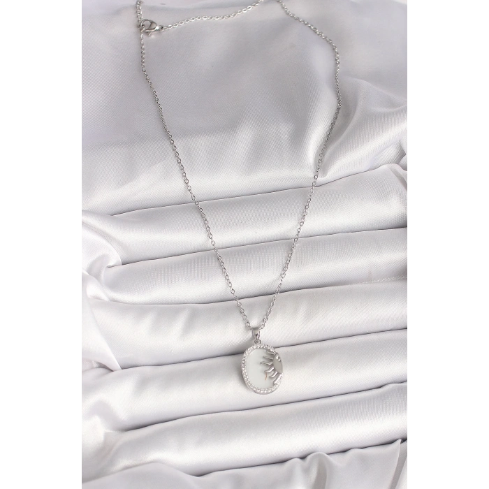 316l Çelik Gümüş Renk Zincir Beyaz Mineli Gün Batımı Model Zirkon Taş Detaylı Kadın Kolye