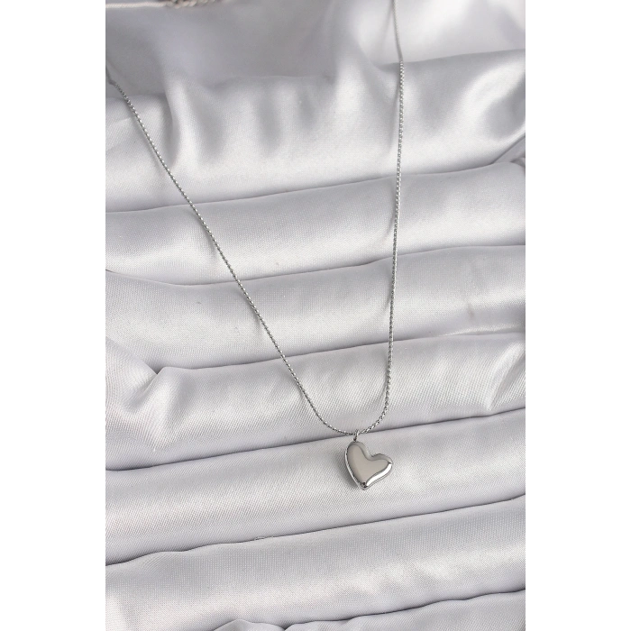 316l Çelik Gümüş Renk Zincir Kalp Figür Kadın Kolye