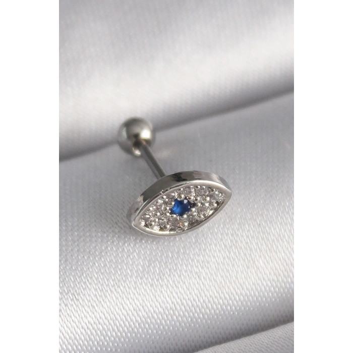 316L Çelik Gümüş Renk Zirkon Taşlı Göz Tragus Piercing