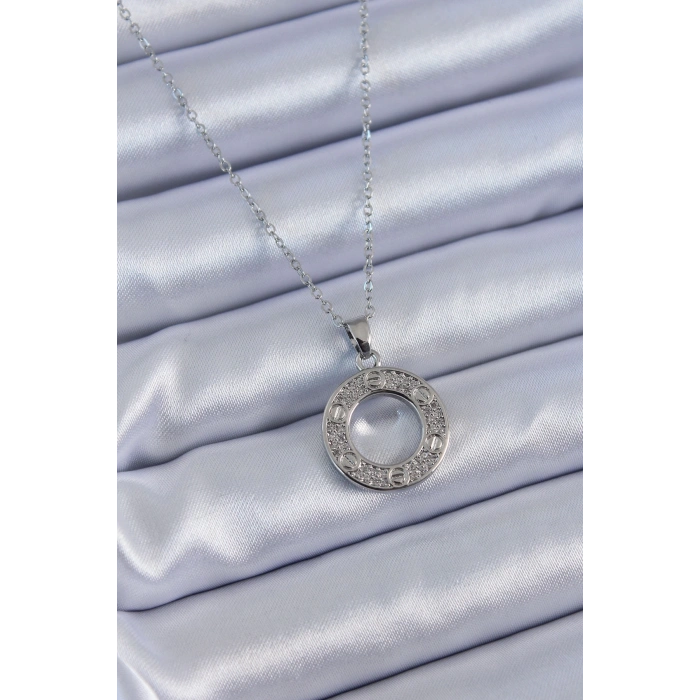 316L Çelik Gümüş Renk Zirkon Taşlı Model Kadın Kolye