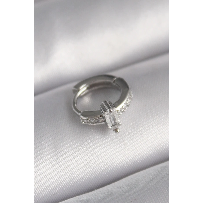316L Çelik Gümüş Renk Zirkon Taşlı Tragus Piercing