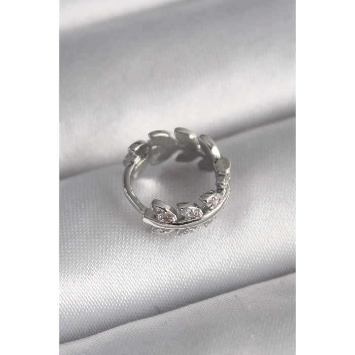 316L Çelik Gümüş Renk Zirkon Taşlı Yaprak Model Tragus Piercing