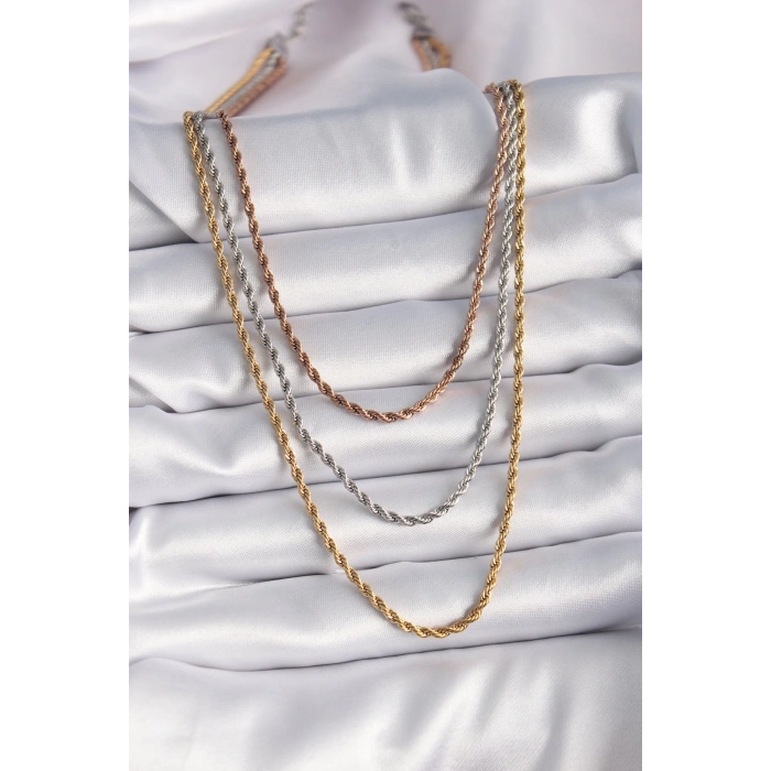 316l Çelik Mix Renk Burgu Zincir Model Kadın Kolye