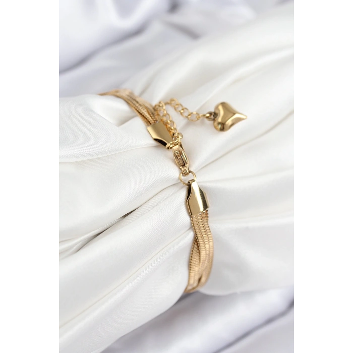 316L Çelik Örgü İtalyan Zincir Model Gold Renk Kadın Bileklik