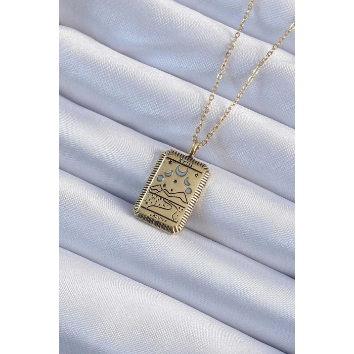 316l Çelik Zincir Eskitme Altın Renk Ay Figürlü Tarot Kolye
