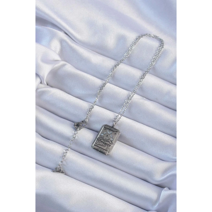 316l Çelik Zincir Eskitme Gümüş Renk Ay Figürlü Tarot Kolye