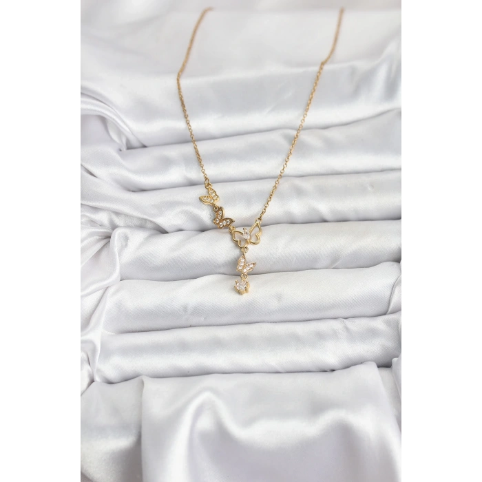 316l Çelik Zincir Gold Renk Kelebek Model Kadın Kolye