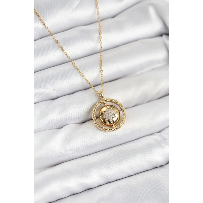 316l Çelik Zincir Gold Renk Kutup Yıldızı Model Kadın Kolye