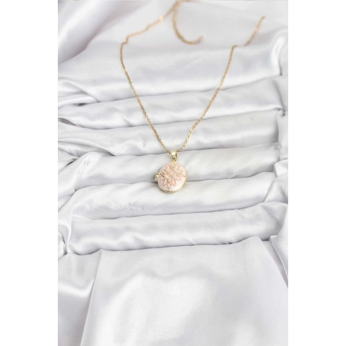 316l Çelik Zincir Gold Renk Mineli Lotus Model Açılabilir Kadın Kolye