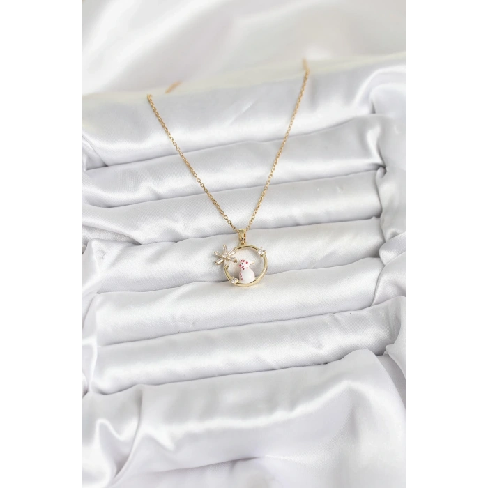 316l Çelik Zincir Gold Zirkon Taşlı Yılbaşı Temalı Kadın Kolye