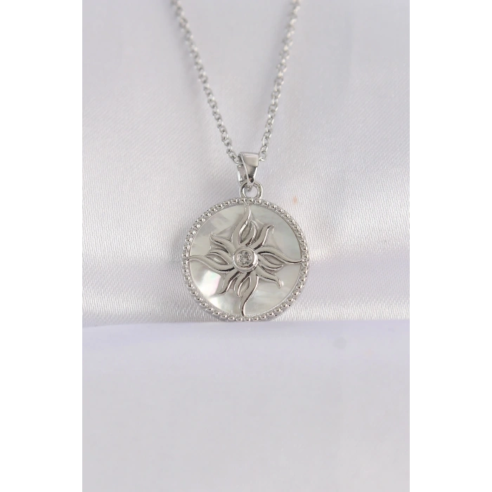 316l Çelik Zincir Gümüş Renk Oval Tasarımlı Güneş Kolye