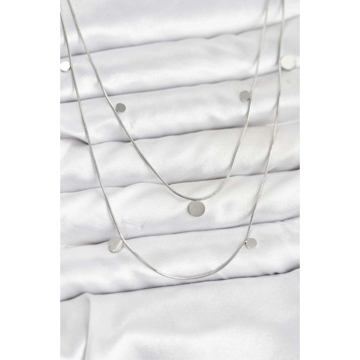 316l Çelik Zincir Gümüş Renk Pullu Kadın Kolye