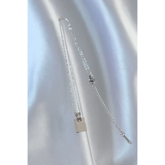 316l Çelik Zincir Gümüş Renk Zirkon Taşlı Aşk Mektubu Kolye