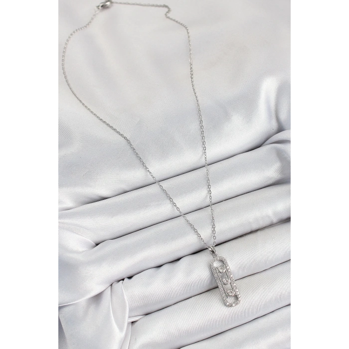 316L Çelik Zirkon Taşlı Messika Model Gümüş Renk Kadın Kolye