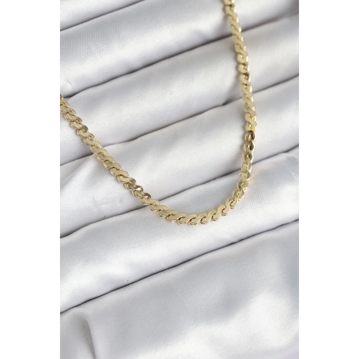 60 cm Gold Renk Pirinç Yassı Zincir Model Kadın Kolye