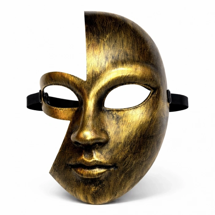 Antik Efektli Altın Yarım Yüz Plastik Parti Maskesi