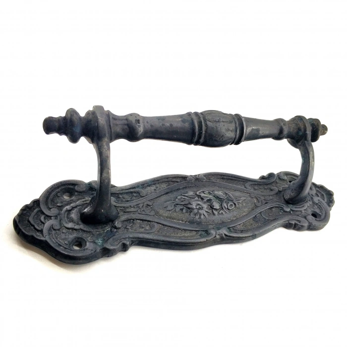 Antika Tarz Dekoratif Pirinç Çiçekli Yan Çekme Kapı Kolu - 240x62 Mm, Oksit