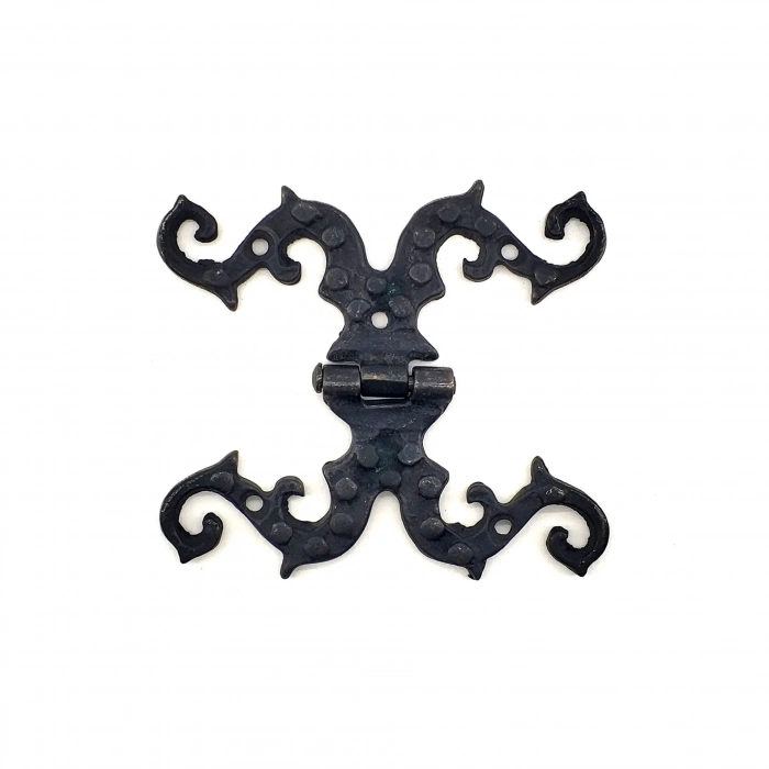 Antika Tarz Dekoratif Pirinç Süslü Menteşe - 100x90 Mm, Oksit