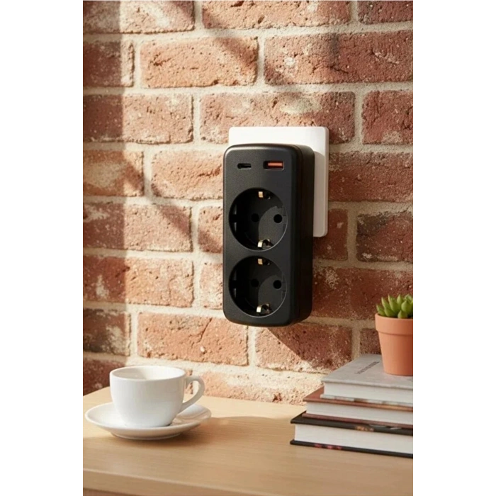 Çoklu Priz Yüksek Gerilim Korumalı 2’li Priz 1xusb 1xtype-c Çıkışlı Grup Priz Çoğaltıcı