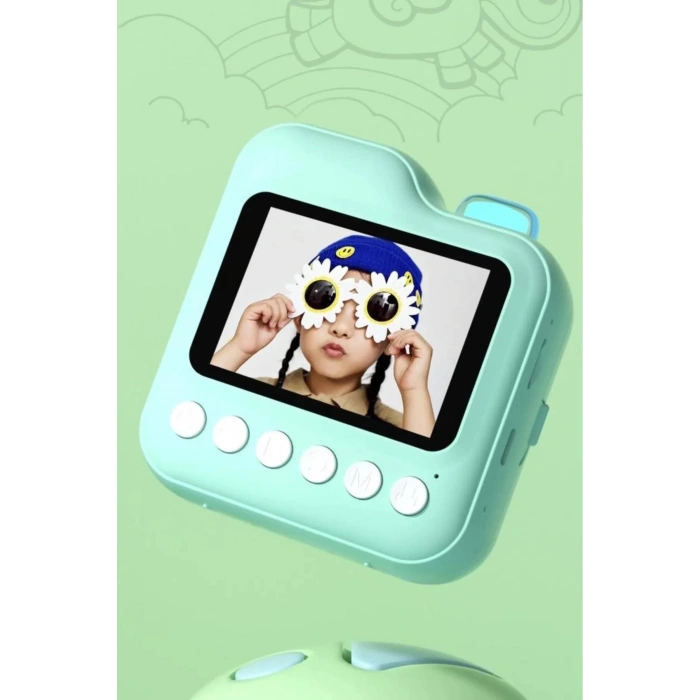 Dijital Video Kayıt Fotoğraf Çocuk Kamerası Anlık Termal Resim Kağıt Baskılı Mavi