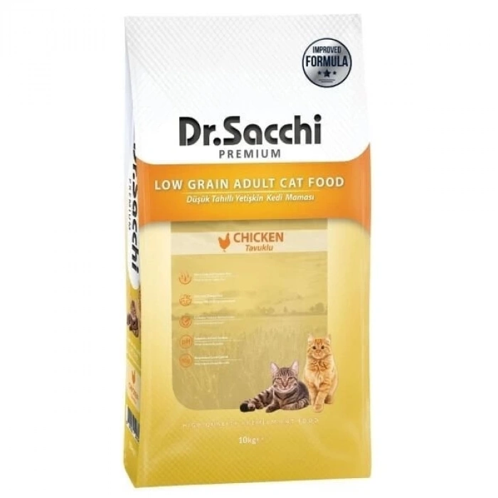 Dr.Sacchi Premium Tavuklu Düşük Tahıllı Yetişkin Kedi Maması 10 Kg