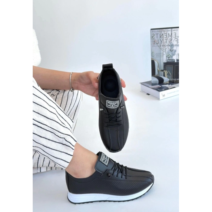 Fiert Siyah Cilt Bağcıklı Spor Ayakkabı