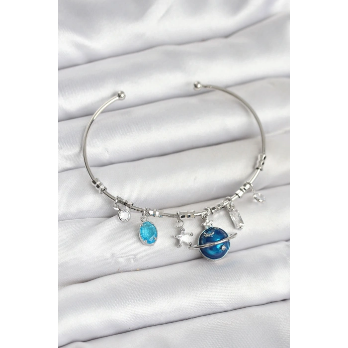 Gezegen Charmlı Gümüş Renk Pirinç Kadın Bileklik