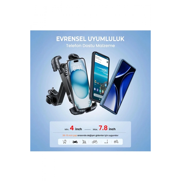 Gidon Bağlantılı Bisiklet Motosiklet İçin Esnek Abs 4-7.8″ İnç Telefon Tutucu 360° Dönebilen Tasarım