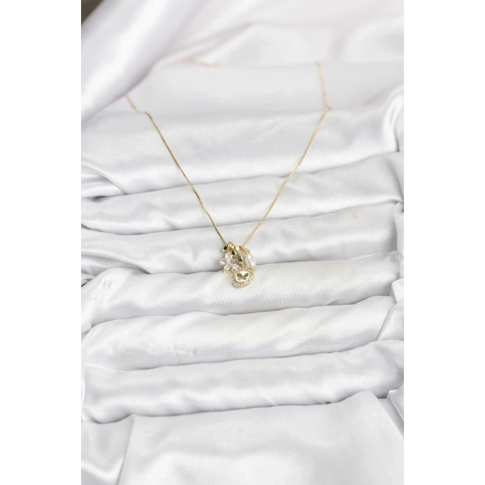 Gold Renk Pirinç Minimal Kelebek Charmlı Kadın Kolye