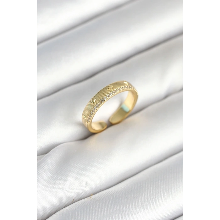 Gold Renk Şerit Zirkon Taşlı Kadın Yüzük