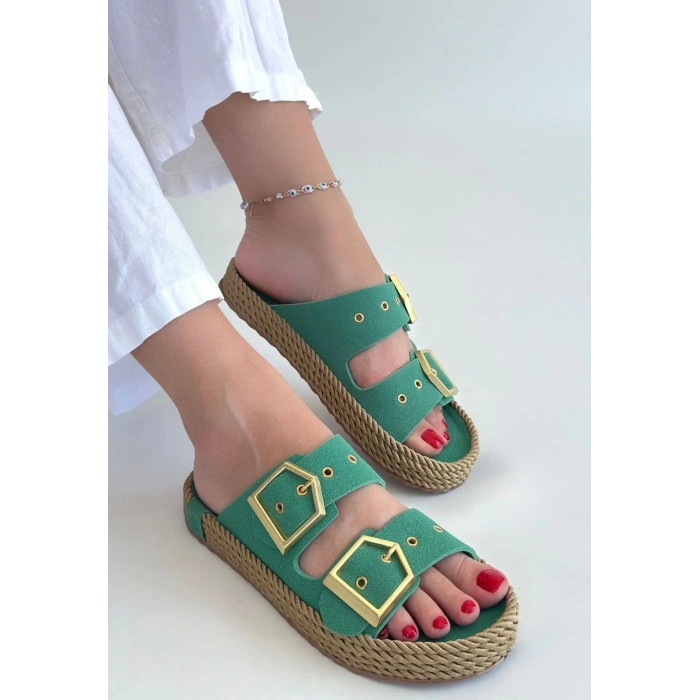 İces Yeşil Nubuk Terlik