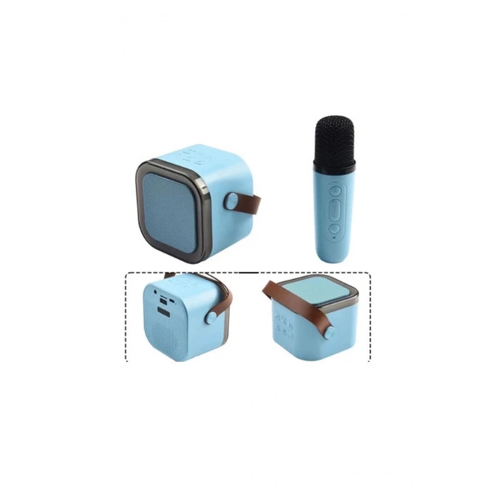 Karaoke Kablosuz Hoparlör Mikrofonlu Rgb Işıklı Bluetooth Speaker Tf Kart/usb Mavi