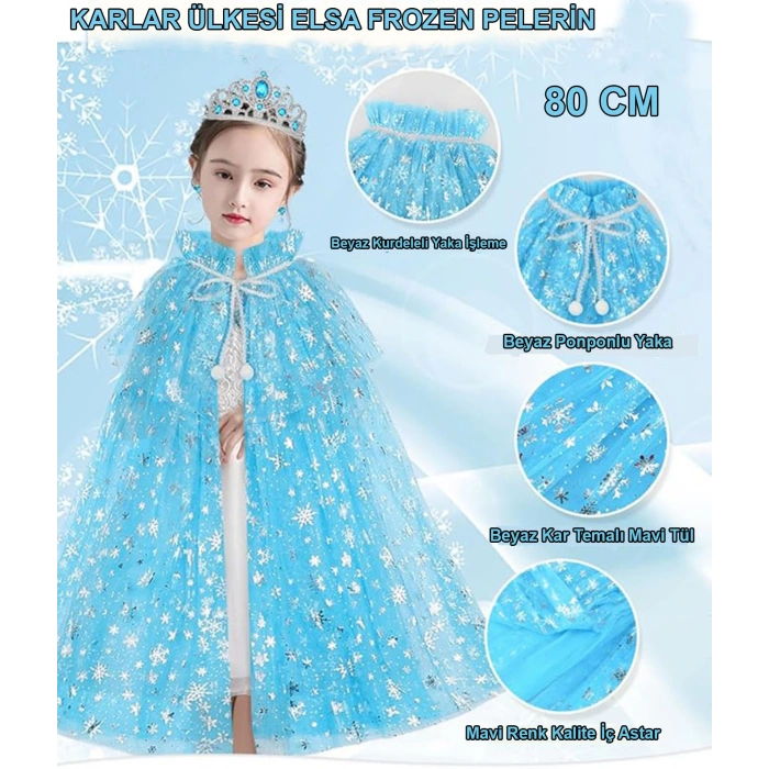Karlar Ülkesi Elsa Frozen Mavi Pelerin – 80 cm Çocuk Pelerini