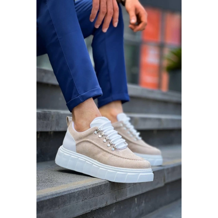 KB-X10 Kuback Bej Süet Beyaz Yüksek Taban Günlük Spor Ayakkabı