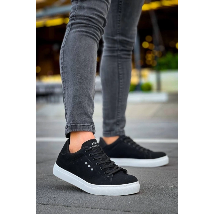 KB-X7  Kuback Siyah Süet Yüksek Beyaz Taban Bağcıklı Günlük Erkek Ayakkabı